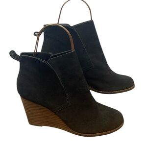 Lucky Brand stacked wedge black suede bootie